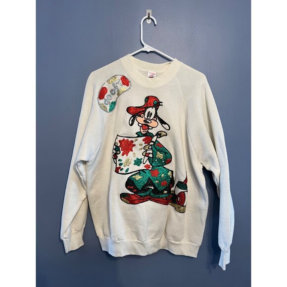 VTG Women's Homemade Glitter‎ Christmas Disney Goofy Sweatshirt Size Large - Picture 1 of 8